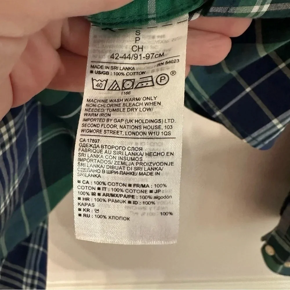 Banana Republic Custom 078 Wash Shirt Camden Fit Green Plaid Men's Size Small